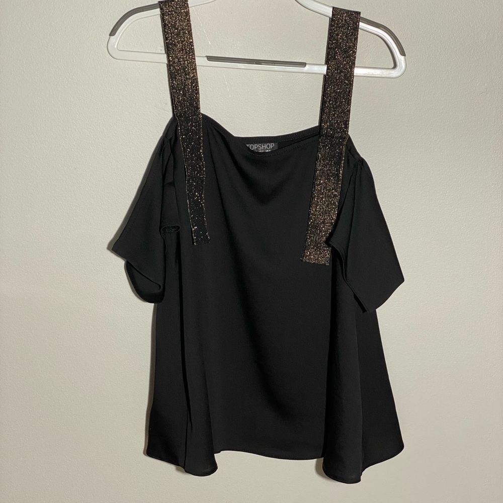 Black top shop shirt with sparkly sleeves